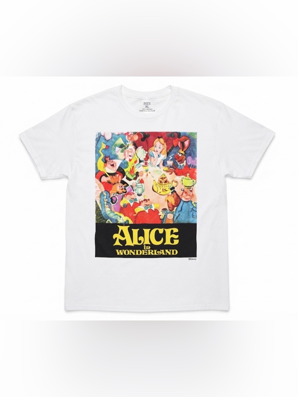 Disney Alice in Wonderland T-Shirt Adult XL White Tea Party Graphic Tee XL